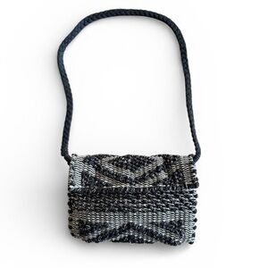 Antonello Tedde Suni Rombi Blk & White Hand Woven Cotton Crossbody Bag NWT